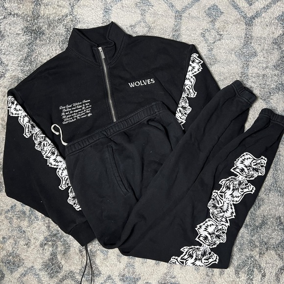 Darc Sport Pants - Darc Sport SHE Tracksuit Womens S Black Wolves Crop Sweatshirt Joggers 2 Piece